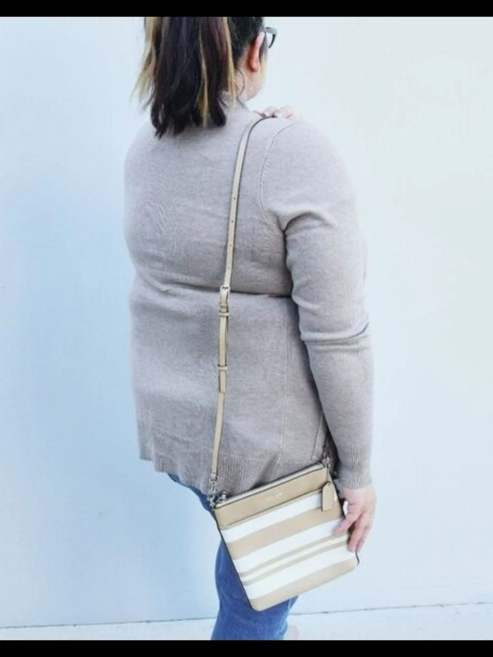 Coach Bleecker North/South Swingpack in Striped Coated Canvas